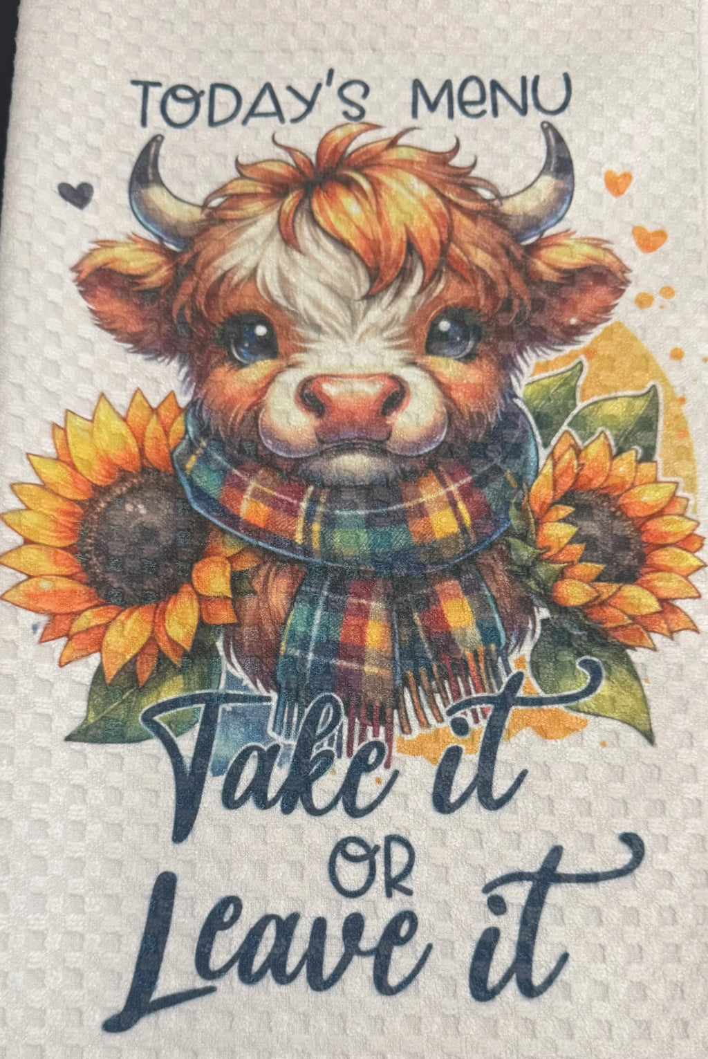 Highland Cow Waffle Hand Towel