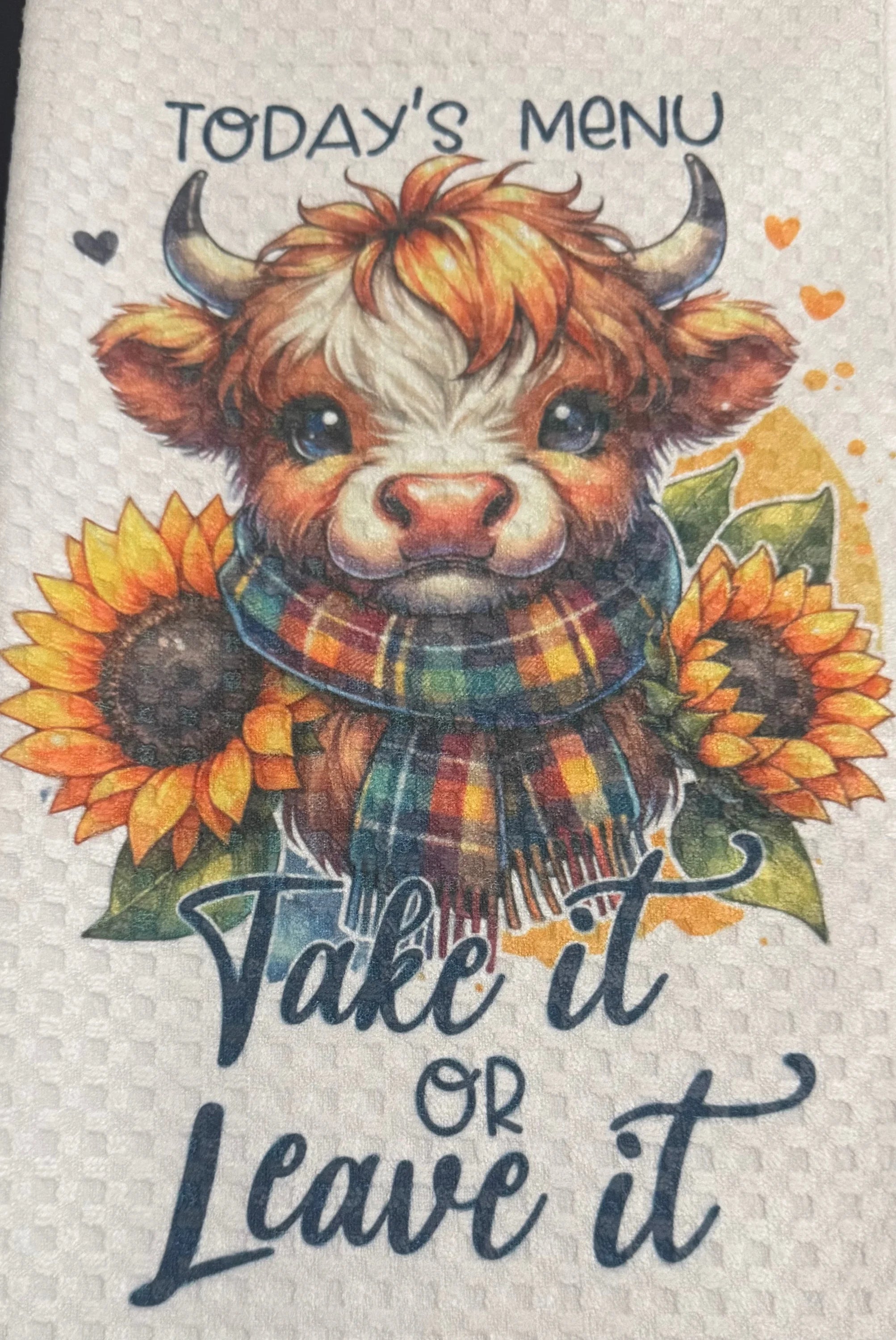 Highland Cow Waffle Hand Towel