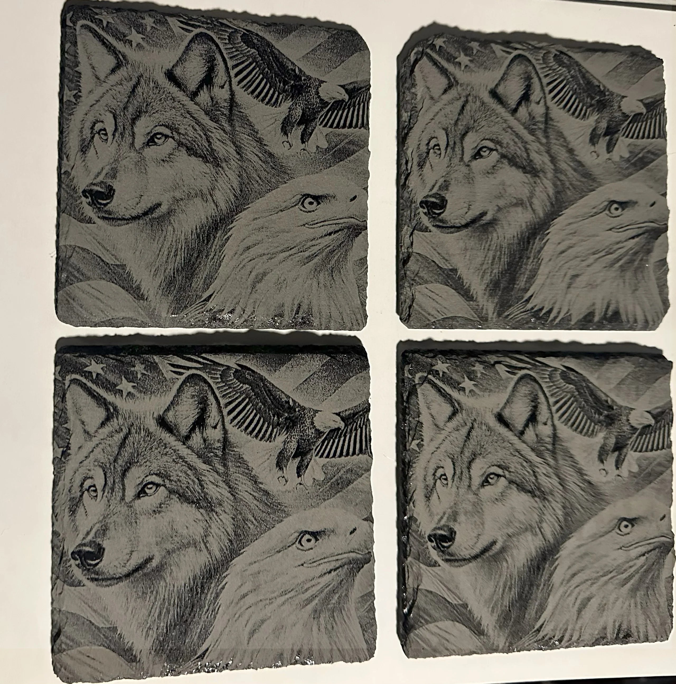 Wolf & Eagle Slate Coasters