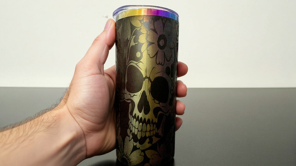 Skull & Flower Engraved Rainbow Color Changing Tumbler